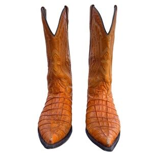 Rudel Men's Cognac Brown Alligator Gator Print‎ Leather Western Cowboy Boot, 10